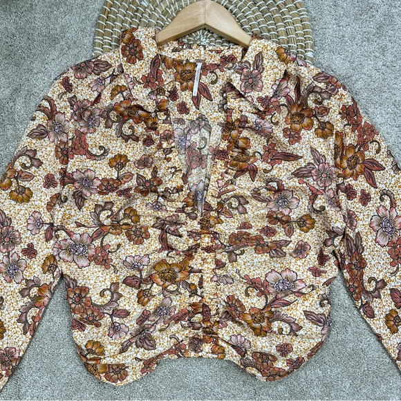 Free People I Got You Printed Top Crop V-Neck Longsleeve in Orange Boho Size L - Picture 6 of 16